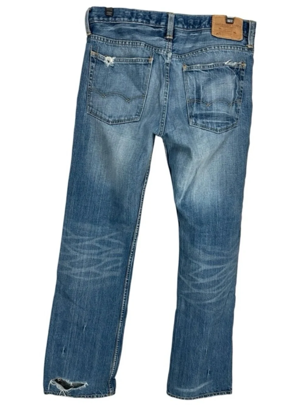 AMERICAN EAGLE / Blue Distressed Denim Y2K Straight Leg Jeans / 31 W 32 L Preppy
